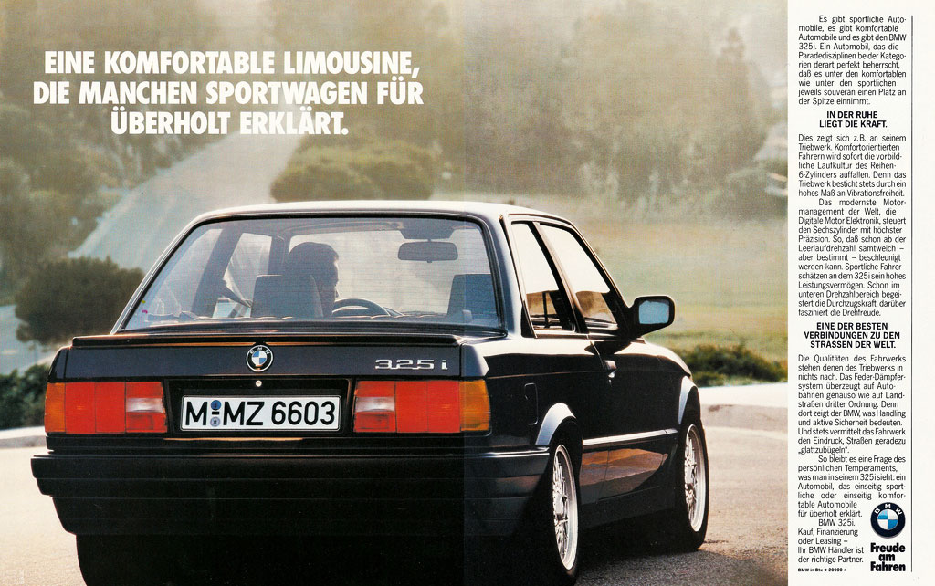 Alte Reklame Werbeanzeige BMW E30 325i